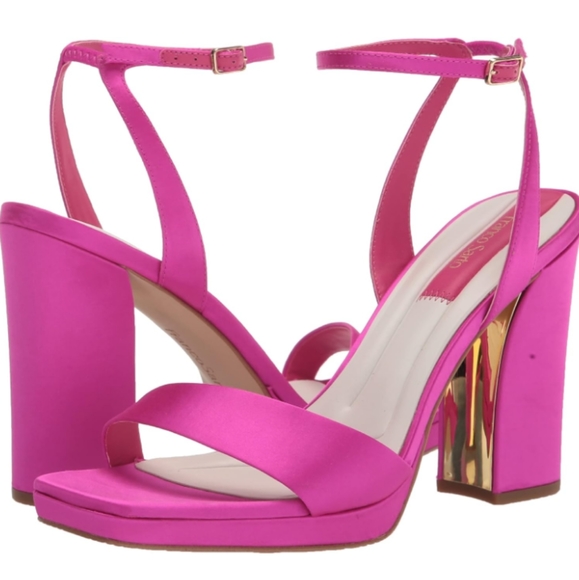 New Franco Sarto Women's Daffy Ankle Strap Sandal Heels Bright Pink Satin Size 9 - Picture 3 of 13